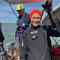 Next up! Renata Zakhvatkina prepares to be rescued after she goes overboard.