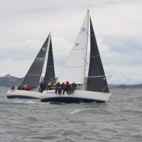 An upwind drag race at the Wheeler Regatta.