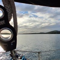 James Lane and Dena Jenkins aboard their Baba 30 Cetacea off Isla de las Vieques, Puerto Rico.