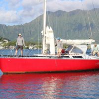 94-year-old Commodore Tompkins raced his Flashgirl to first in with Marco Misbach and Jonathan 'Bird' Livingston.