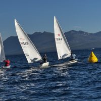 Rounding the leeward mark with Tahoe’s West Shore in the background.