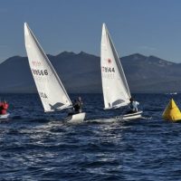 Rounding the leeward mark with Tahoe’s West Shore in the background.