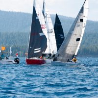 One second before the start of one of the races of the 2025 Trans Tahoe Regatta.