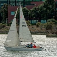 Three separate Santana 22s racing in the Island Yacht Club's Island Day Series.