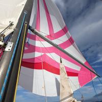 Justin Nielson skipper and crew member Levi Matsushima on Santa Cruz 27 Marley. © Maddy Broome