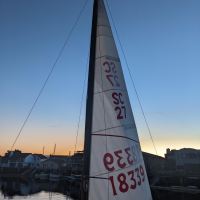 Justin Nielson skipper and crew member Levi Matsushima on Santa Cruz 27 Marley. © Maddy Broome