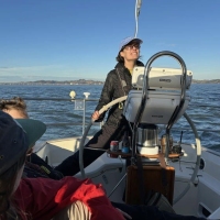 Daughter Sarah guided us home through Racoon Strait.  © John Arndt