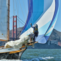 Trying to go dead downwind with an asymmetrical spinnaker is not a pretty sight. Brett Herr is facing aft on the pulpit, sorting things out on 'Makani Kai'.  © Brett Herr