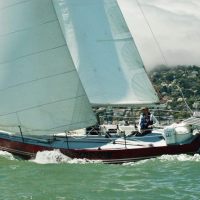 Dave Morris sailing Moonshadow at the start of the 2012 Singlehanded Transpacific Race.
