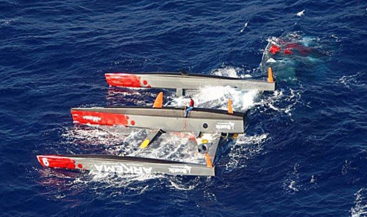 Capsized trimaran