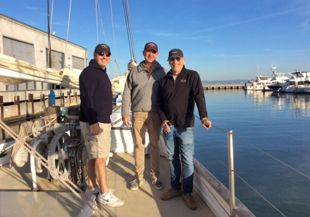 Three sailors on the bow