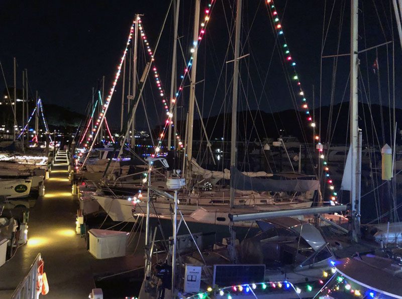 Lighted boats in slips