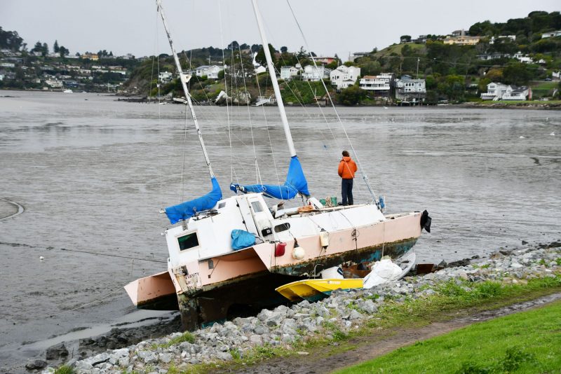 Trimaran aground