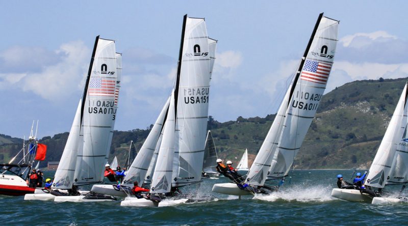 Line up of Nacra 15s at the start.