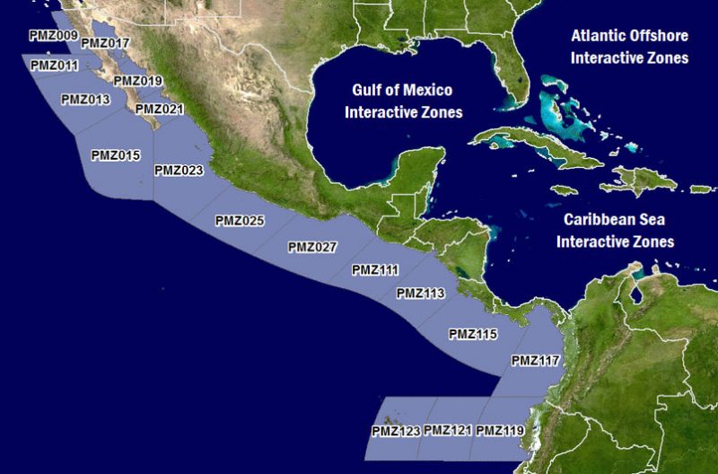 map of forecast zones along West Coast of Latin America