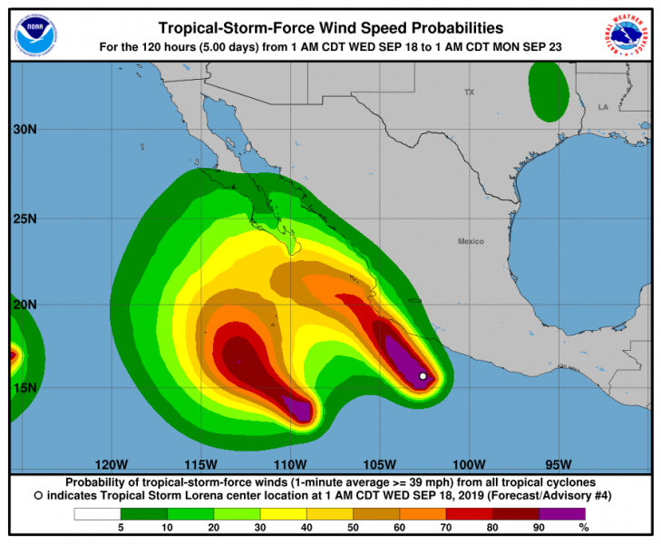 Tropical storms Lorena and Mario