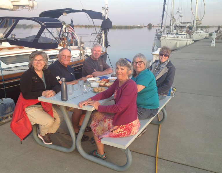 Cocktails around a picnic table