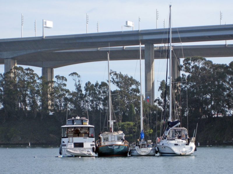 Small raft-up near the Bay Bridge