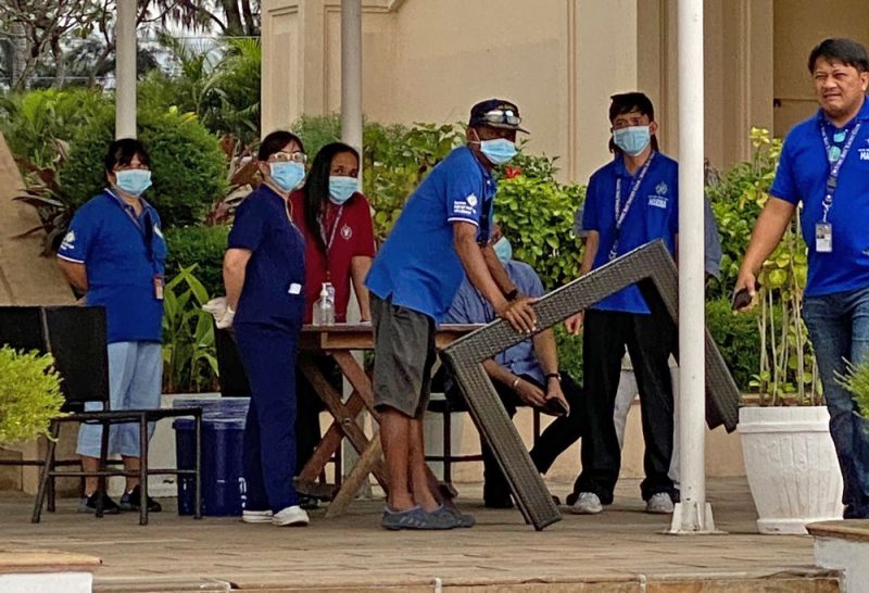 Masked staff in Subic Bay