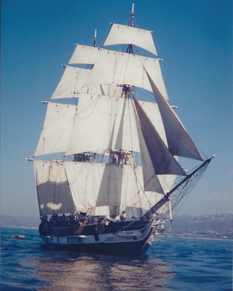 Brig Pilgrim sailing in light air circa 2000