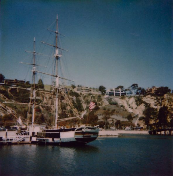 Pilgrim is docked in front of a southern California hillside