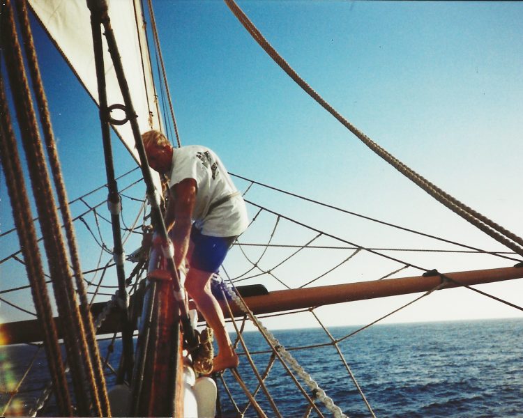 Capt. Jim working on the bowsprit circa 2000