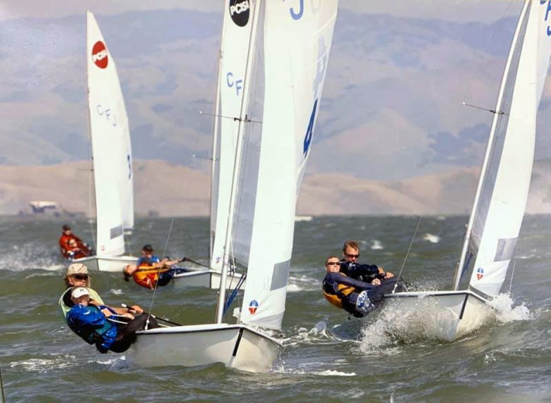 Bryan Lake and his crew hiking out on a two person CFJ in college racing.