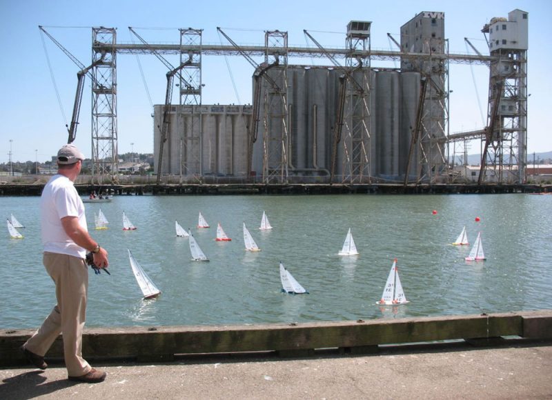 Fleet of model boats sailing