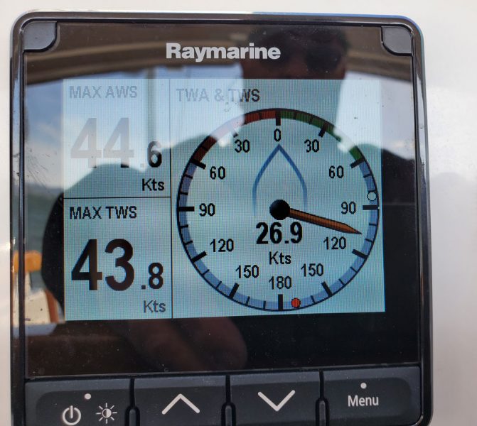 True wind speed reading 44.6 max.