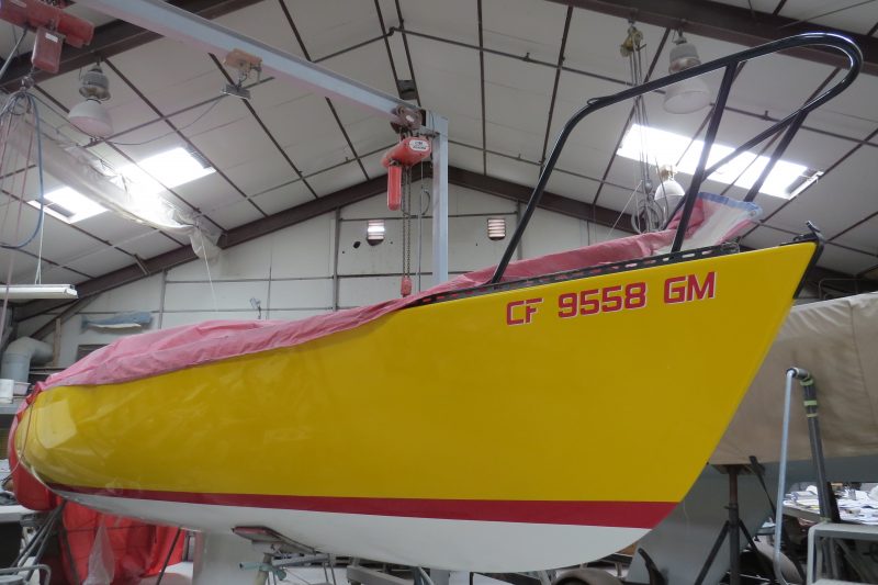 This re-gelcoated Santa Cruz 27, with the project interrupted by the pandemic, looks like a brand new boat