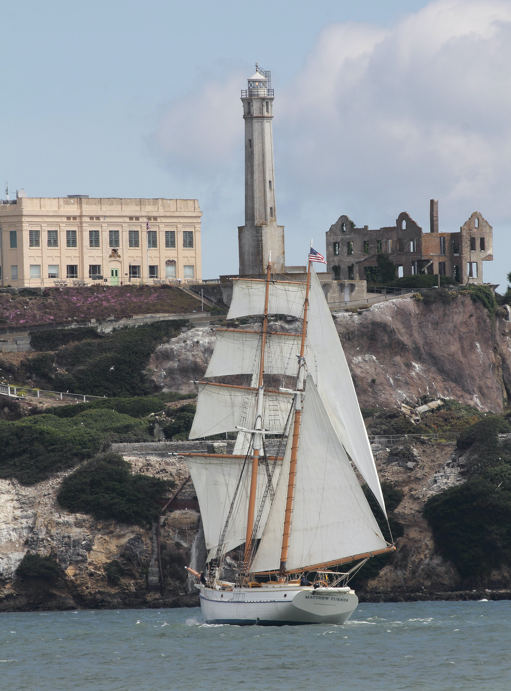 Matthew Turner sails by Alcatraz