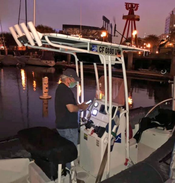 Mackin at the dock at night