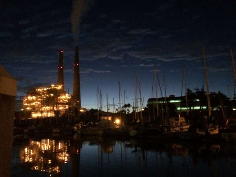 Moss Landing power plant at night
