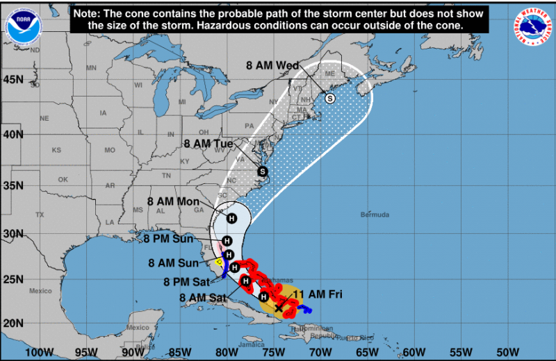 NOAA's Hurricane Isaias trajectory