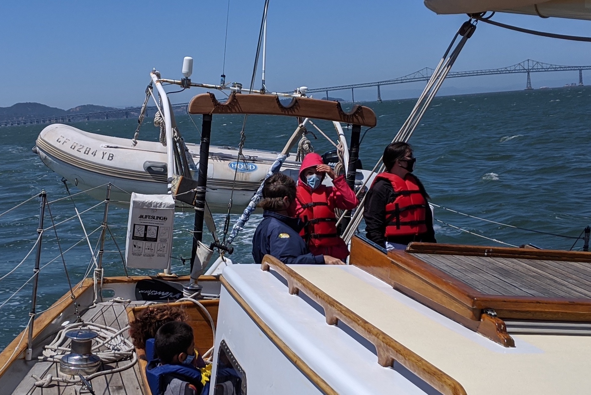 Masked sailors at the helm