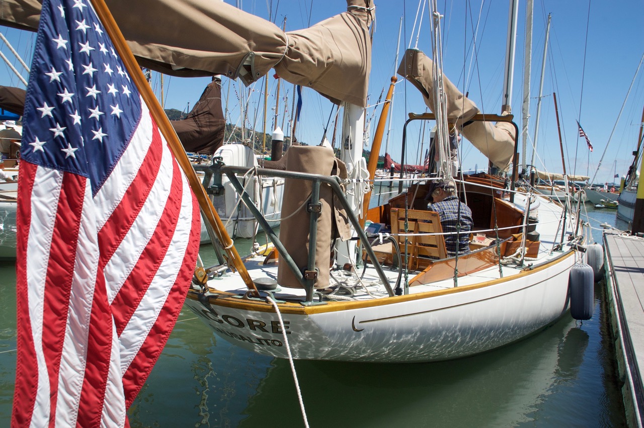 US flag flying on transom