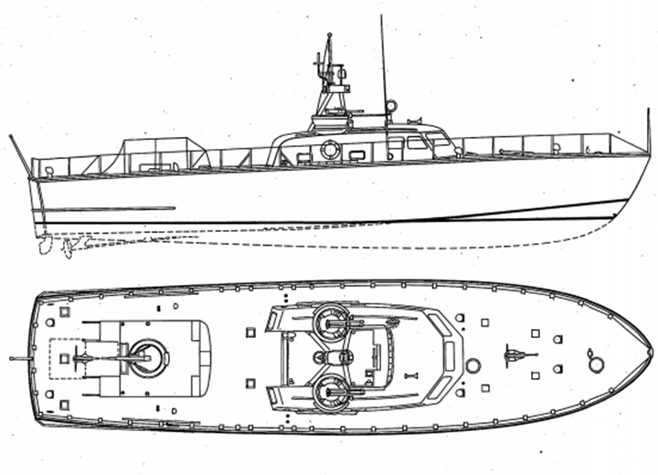 Outline drawing of 85-ft Crashboat