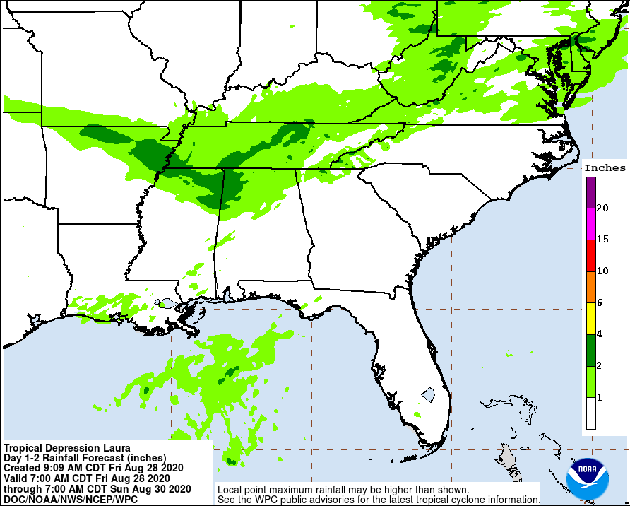 Hurricane Laura rainfall map