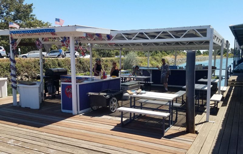 Marina landing decorated for Fourth of July