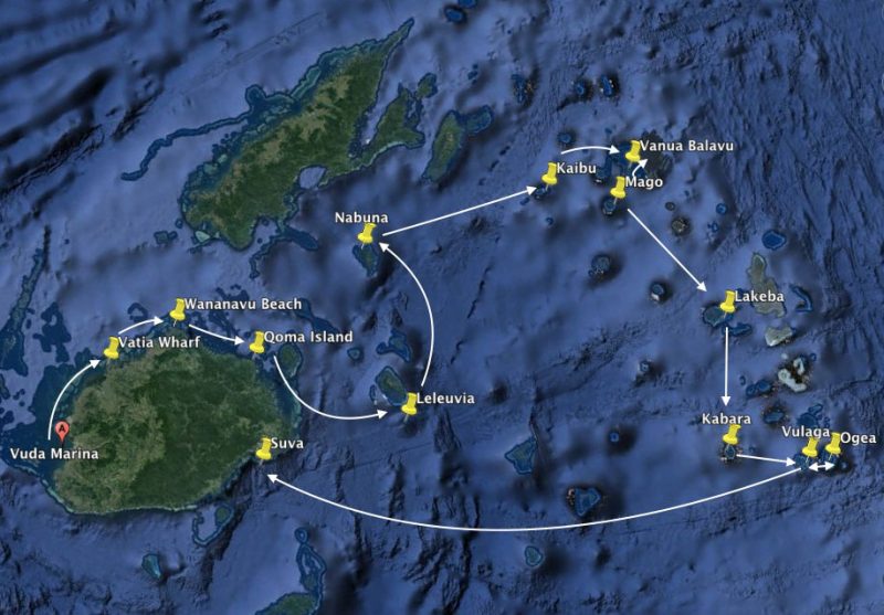 Map of route in Fiji