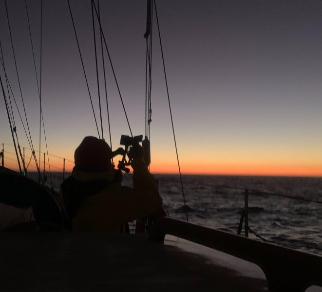 Celestial navigation at sunset