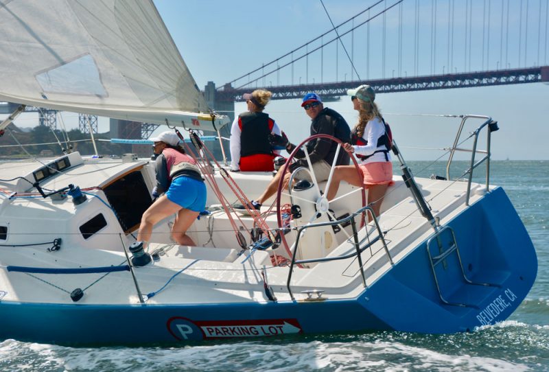 Blue J/105 with Golden Gate Bridge in the background