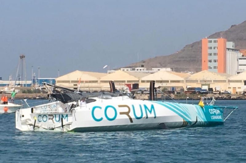 Dismasted IMOCA in port