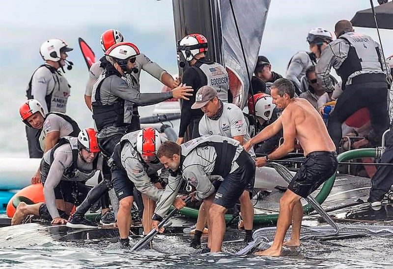 Crew works on boat