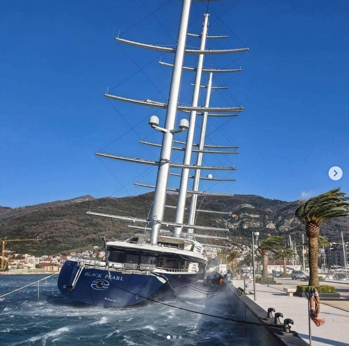 S/Y Black Pearl in wind at dock