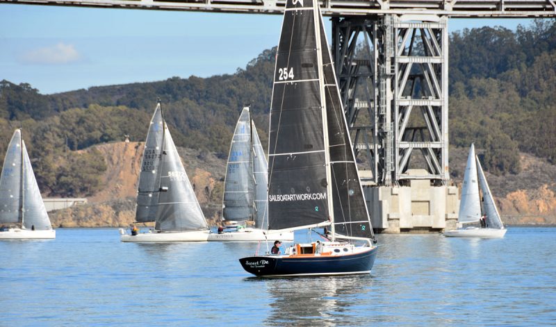 boats becalmed at the Bay Bridge