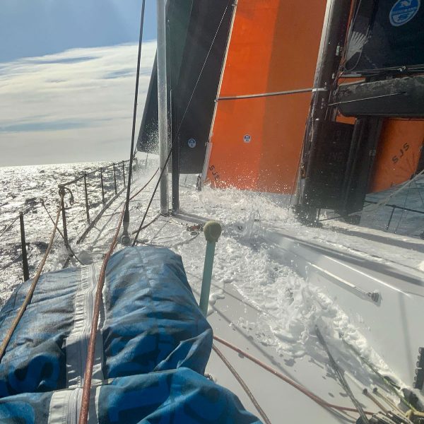 Pyewacket takes a wave over the bow