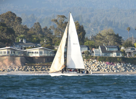 Santana 35 next to Santa Cruz shore