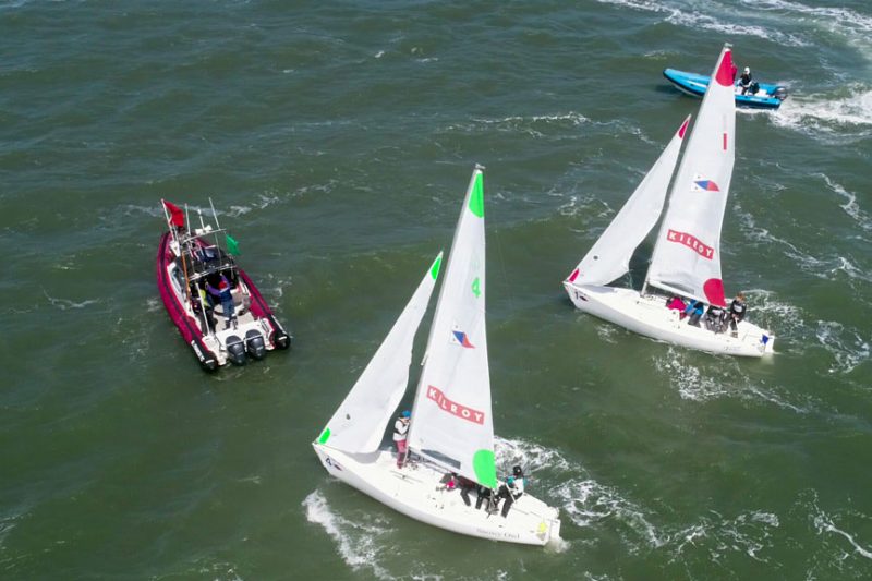 Drone shot of J/22s match racing