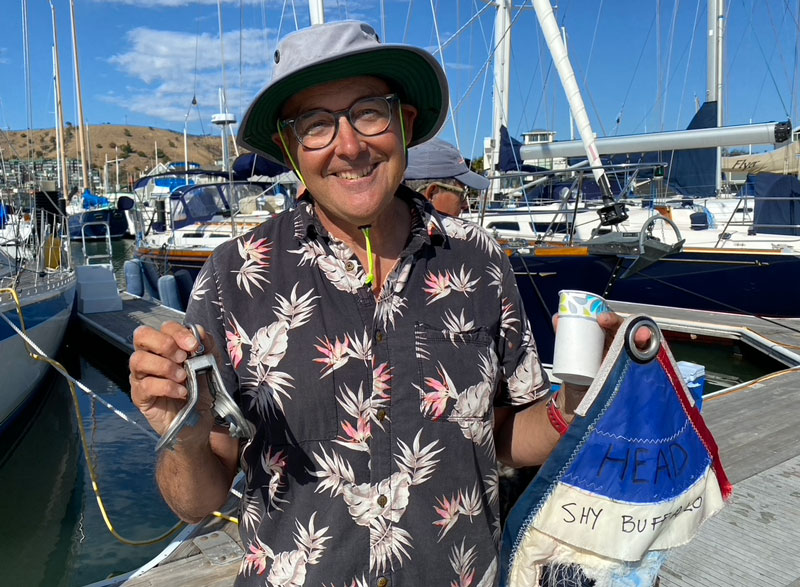 Jim with broken block and torn spinnaker